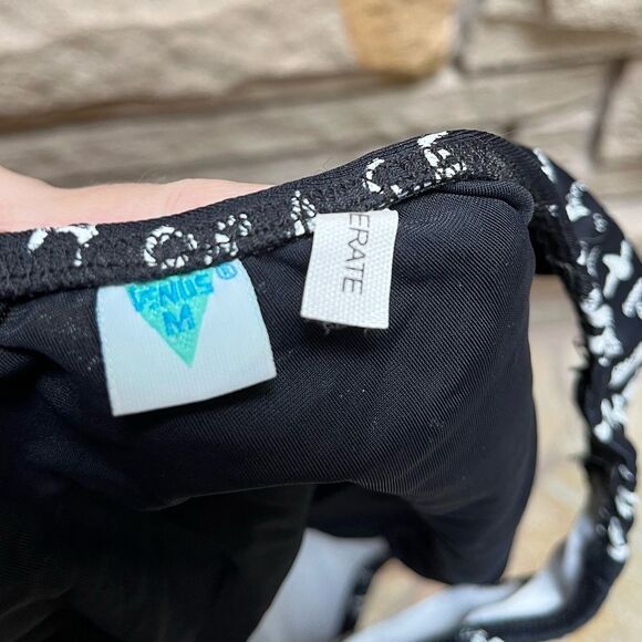 Vintage VENUS Swimwear Bikini Black White Scroll Print Y2K 34b top Medium Bottom - Picture 7 of 11